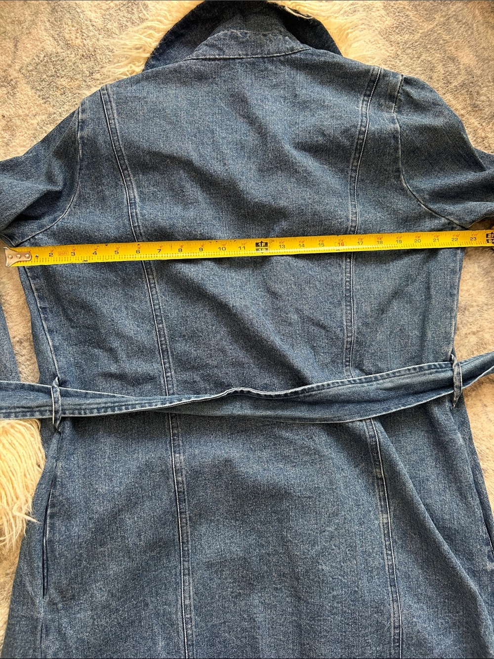 Show Me Your MuMu Blue Denim Coat with Cream Faux Fur Trim - Picture 7 of 7